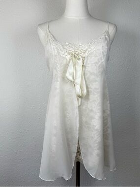 Vtg 90s Victoria’s Secret Ivory Lace Slip Dress Rare Heart Tag Bridal Coquette S